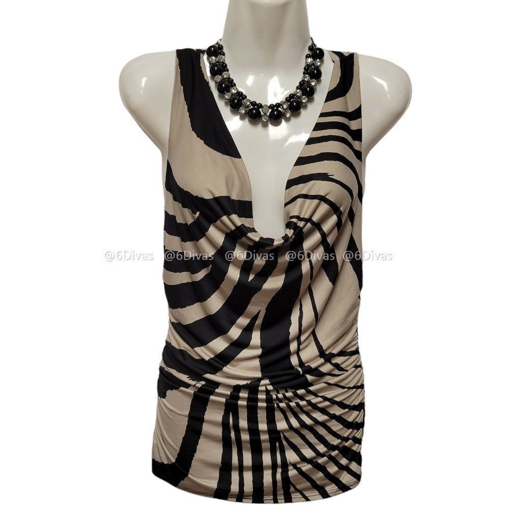 Black and Taupe Animal Print Plunging Neckline Sexy Top Sizes S, M - NWOT